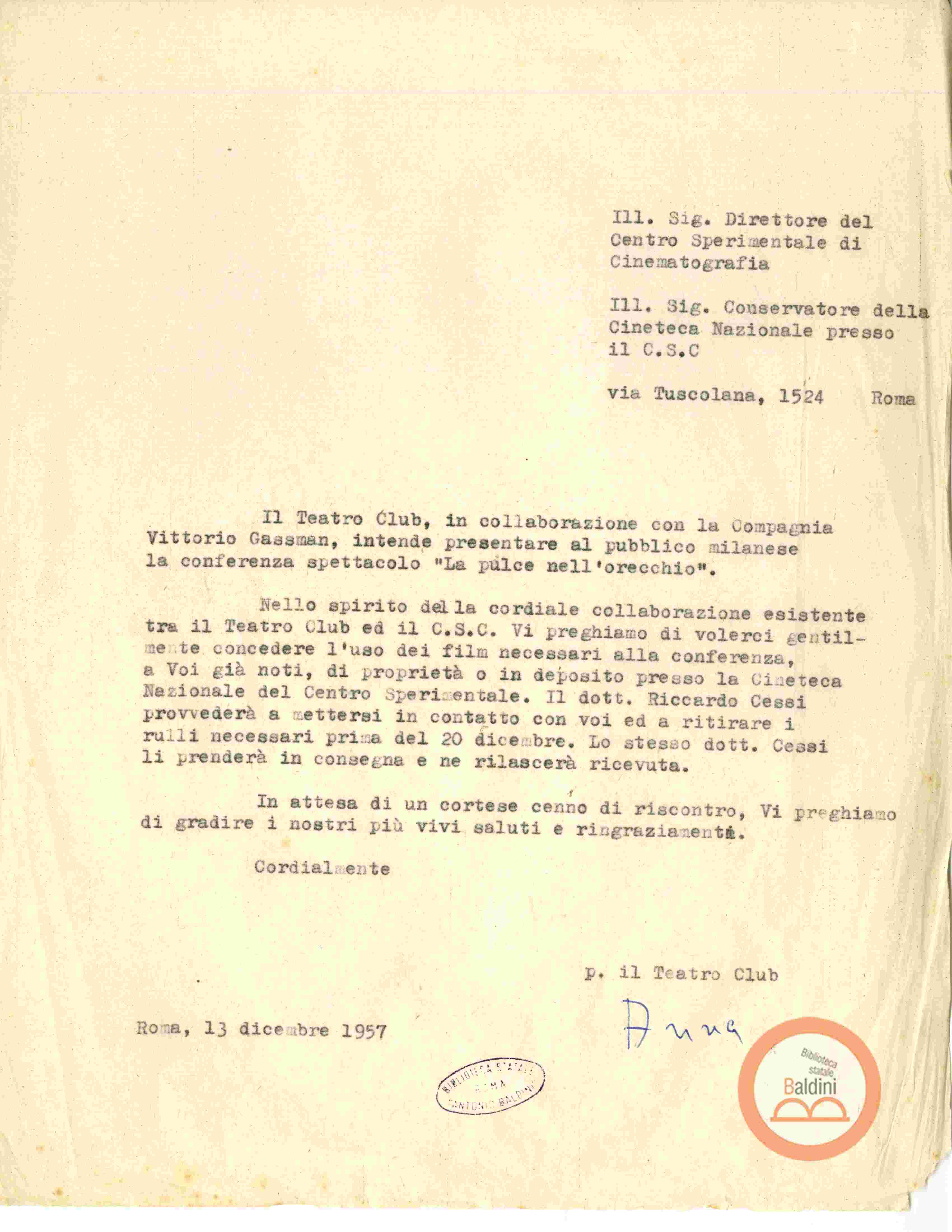 Inc. "in risposta alla vostra ultima del 13 dicembre…"