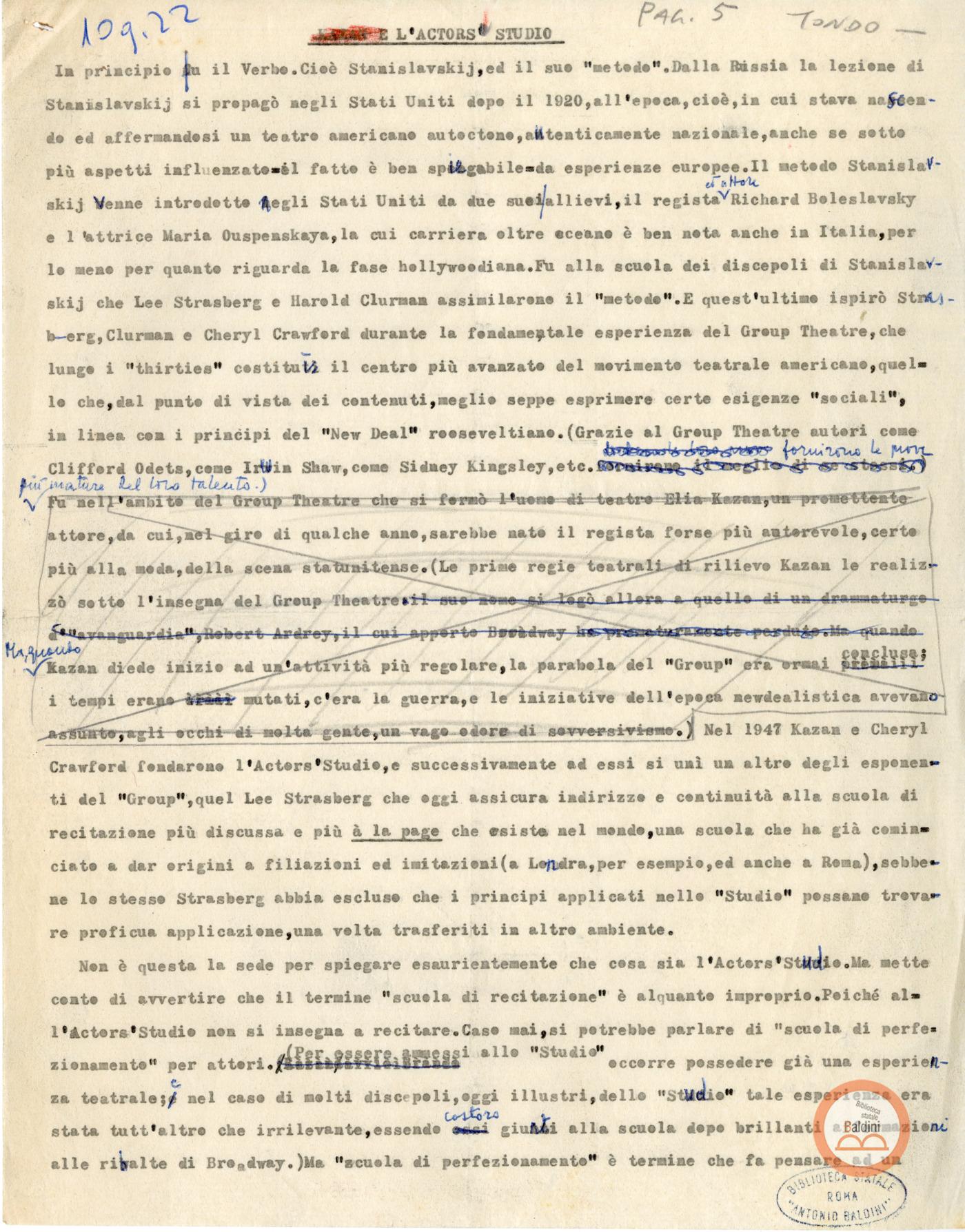 Il Teatro Club presenta Una lezione dell'Actor's Studio