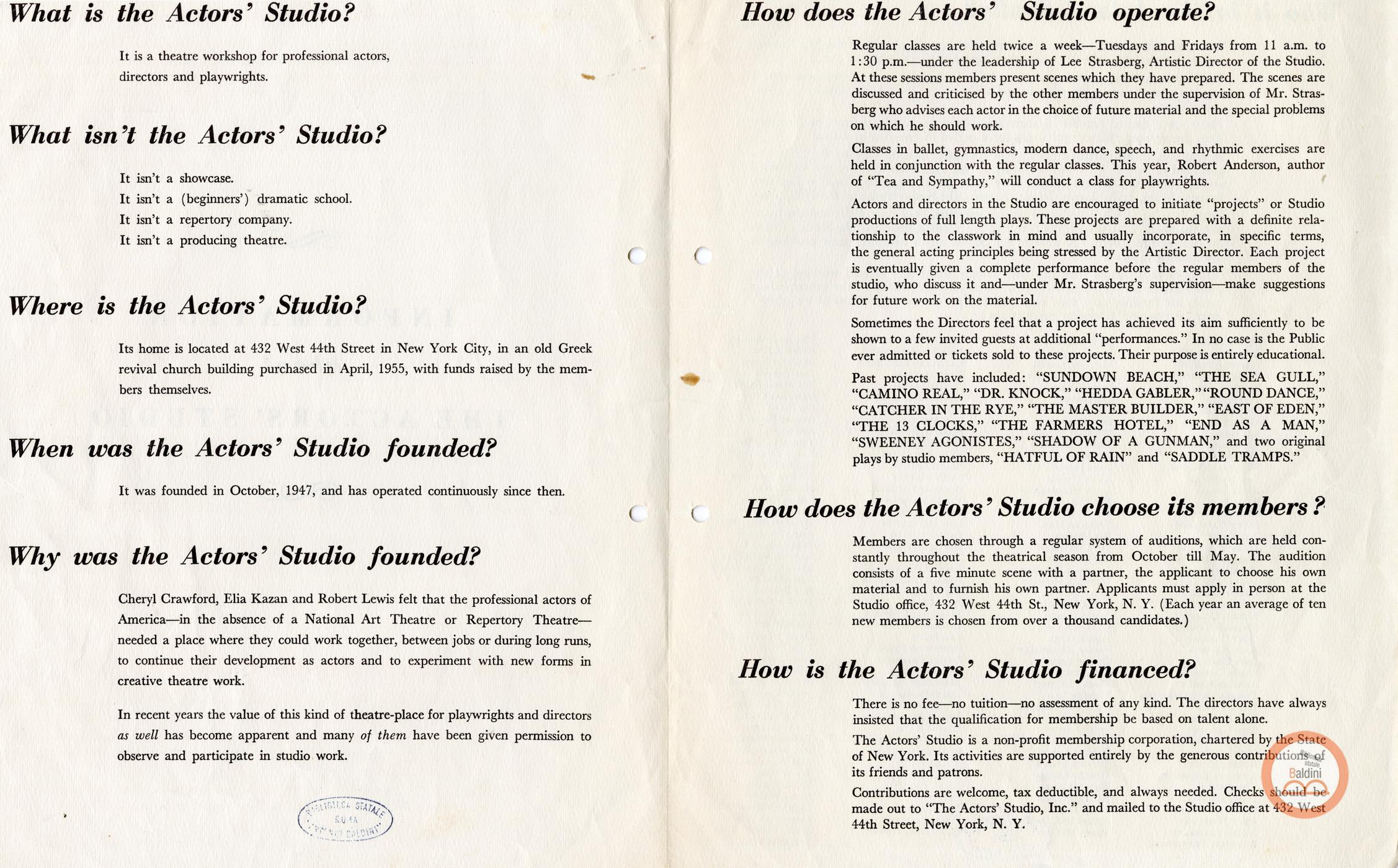 "Information about The Actors' Studio"