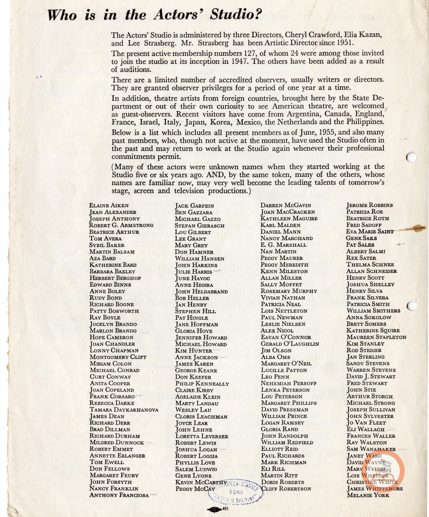 "Information about The Actors' Studio"