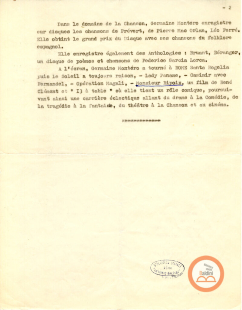 Programma radiofonico Serata con Germaine Montero