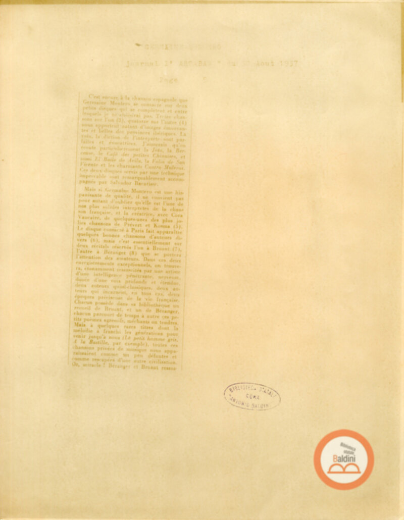 Programma radiofonico Serata con Germaine Montero