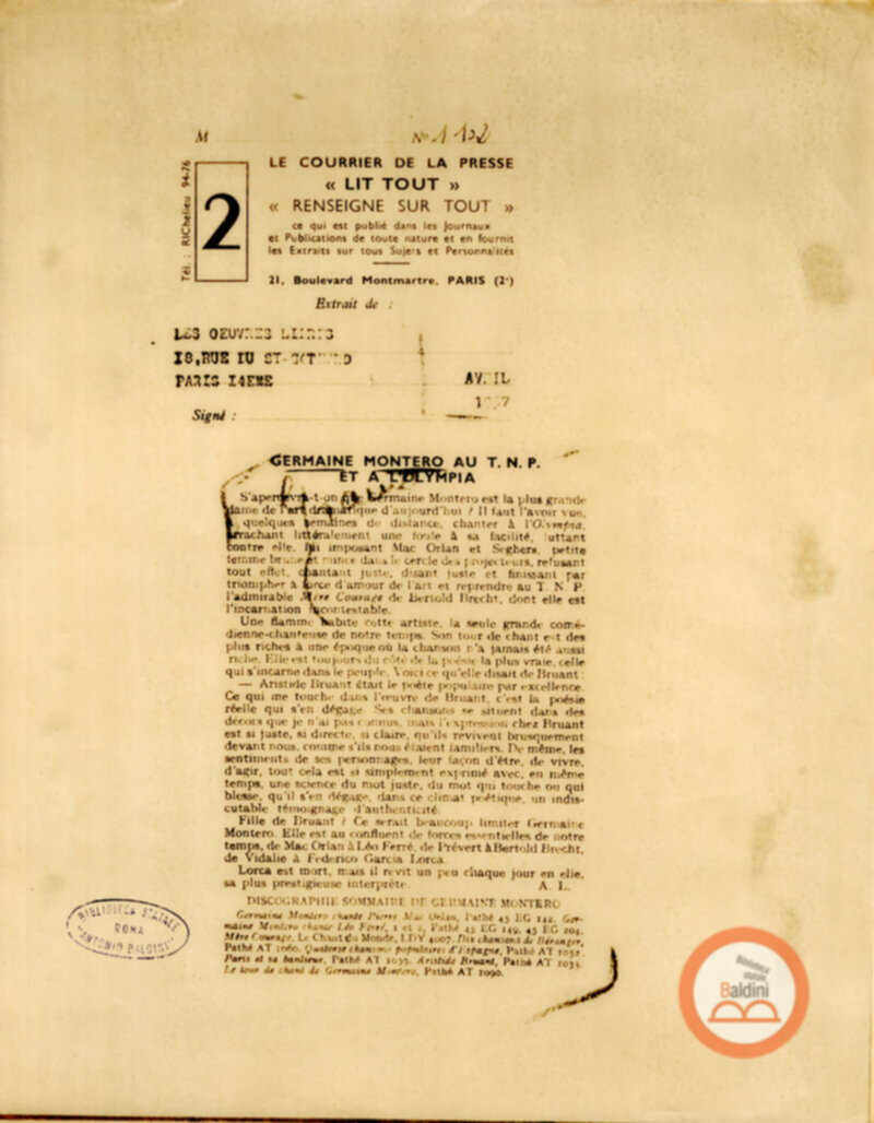 Programma radiofonico Serata con Germaine Montero