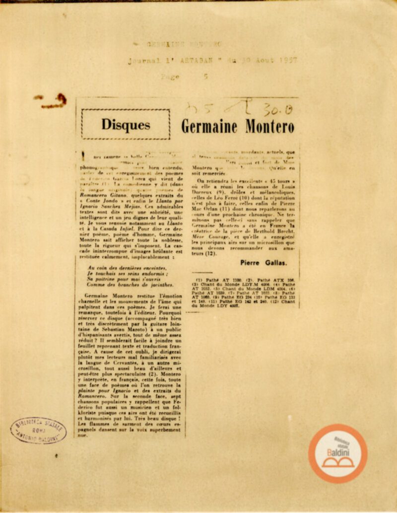 Programma radiofonico Serata con Germaine Montero