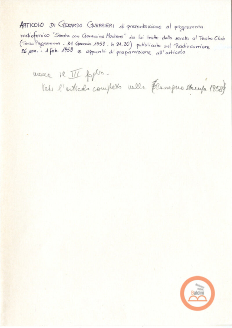 Programma radiofonico Serata con Germaine Montero