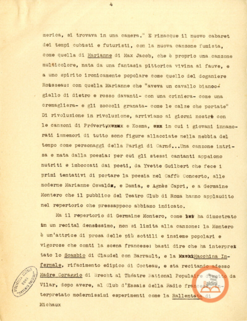 Programma radiofonico Serata con Germaine Montero