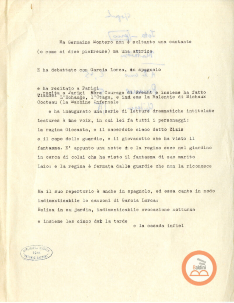 Programma radiofonico Serata con Germaine Montero