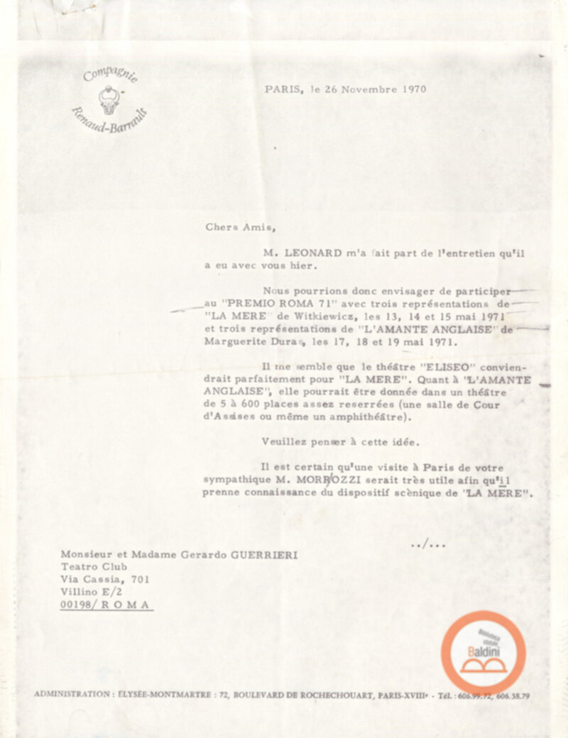 Premio Roma '70 - Compagnia Renaud-Barrault