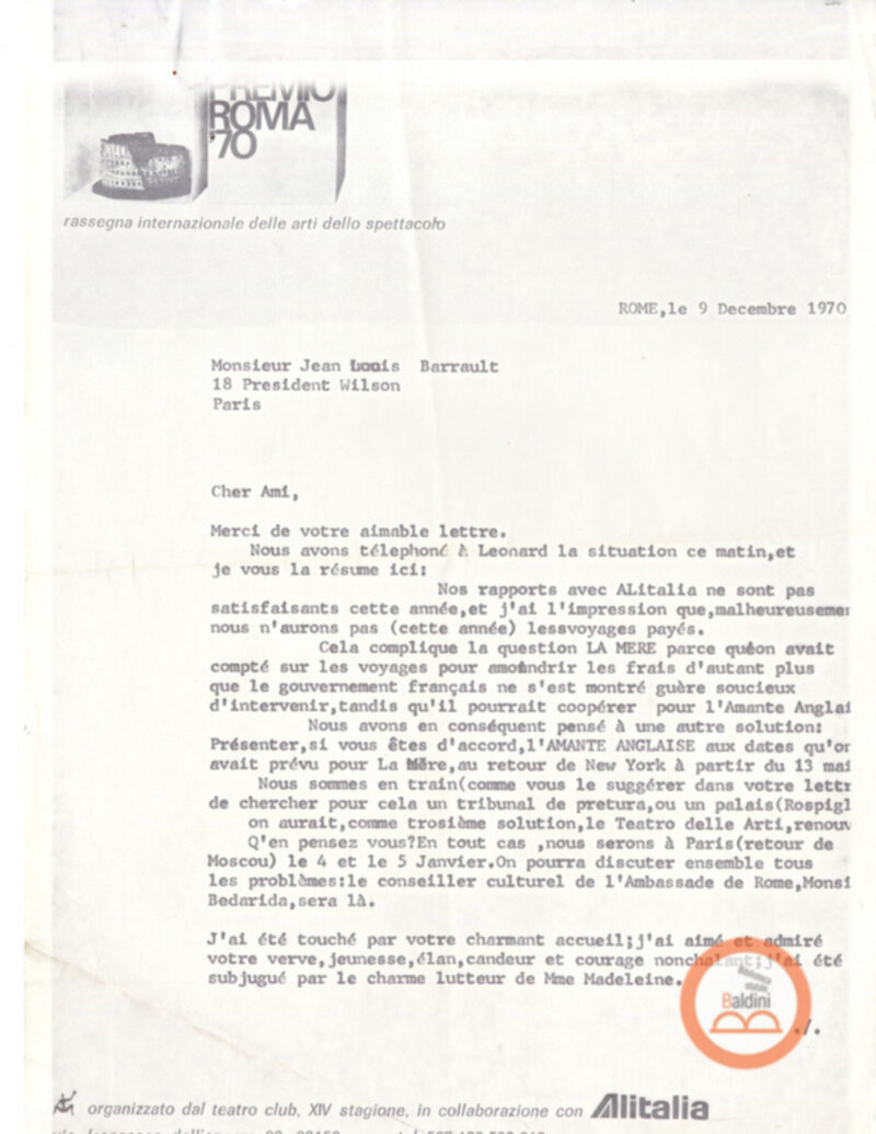 Premio Roma '70 - Compagnia Renaud-Barrault