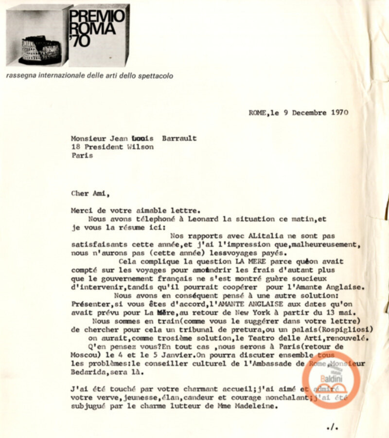 Premio Roma '70 - Compagnia Renaud-Barrault