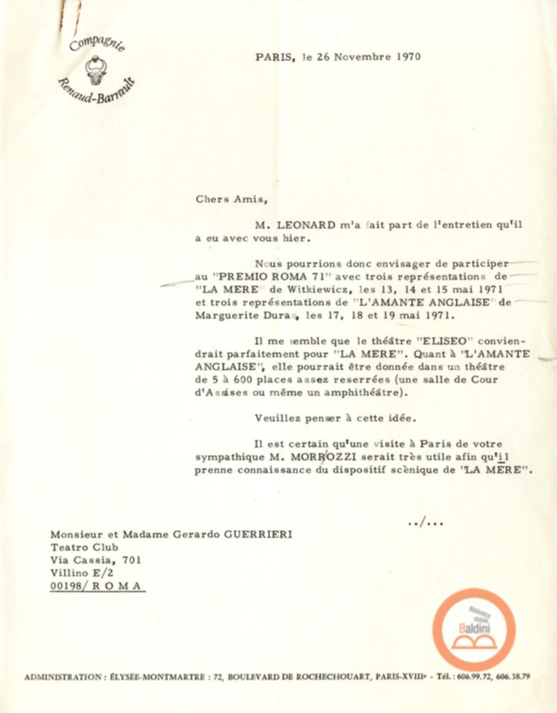 Premio Roma '70 - Compagnia Renaud-Barrault