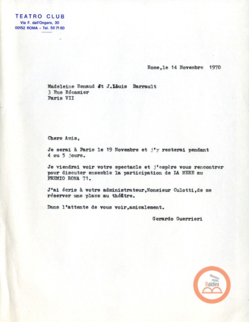 Premio Roma '70 - Compagnia Renaud-Barrault