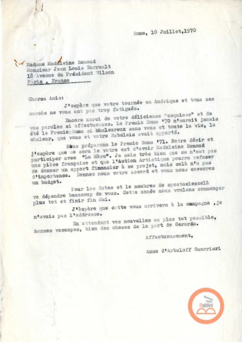 Premio Roma '70 - Compagnia Renaud-Barrault