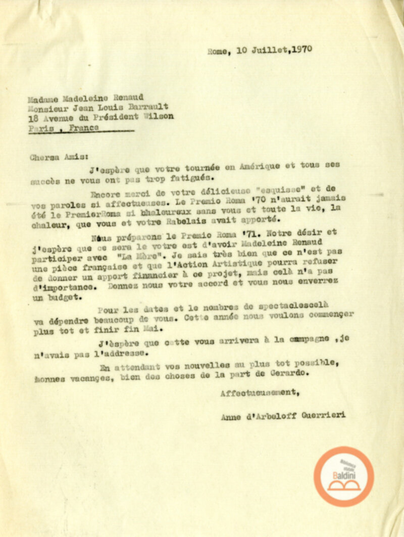 Premio Roma '70 - Compagnia Renaud-Barrault