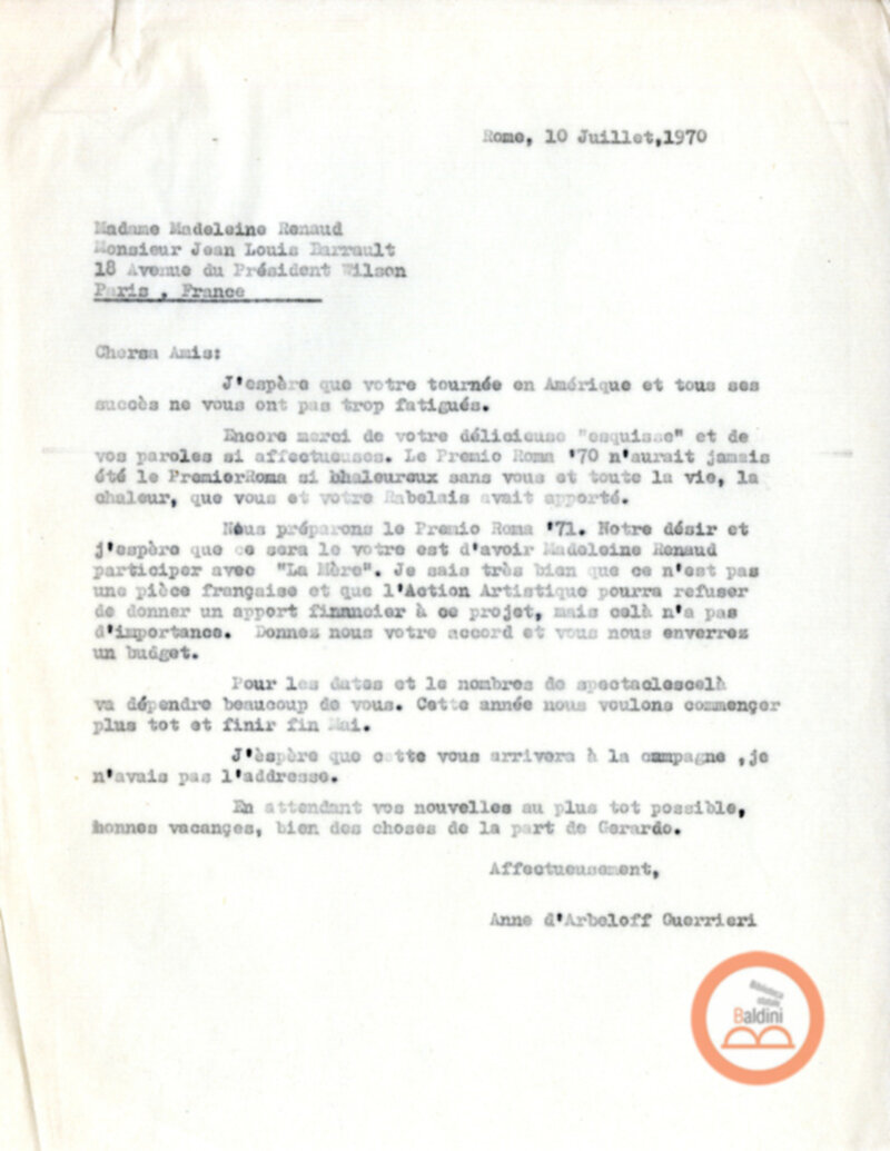 Premio Roma '70 - Compagnia Renaud-Barrault