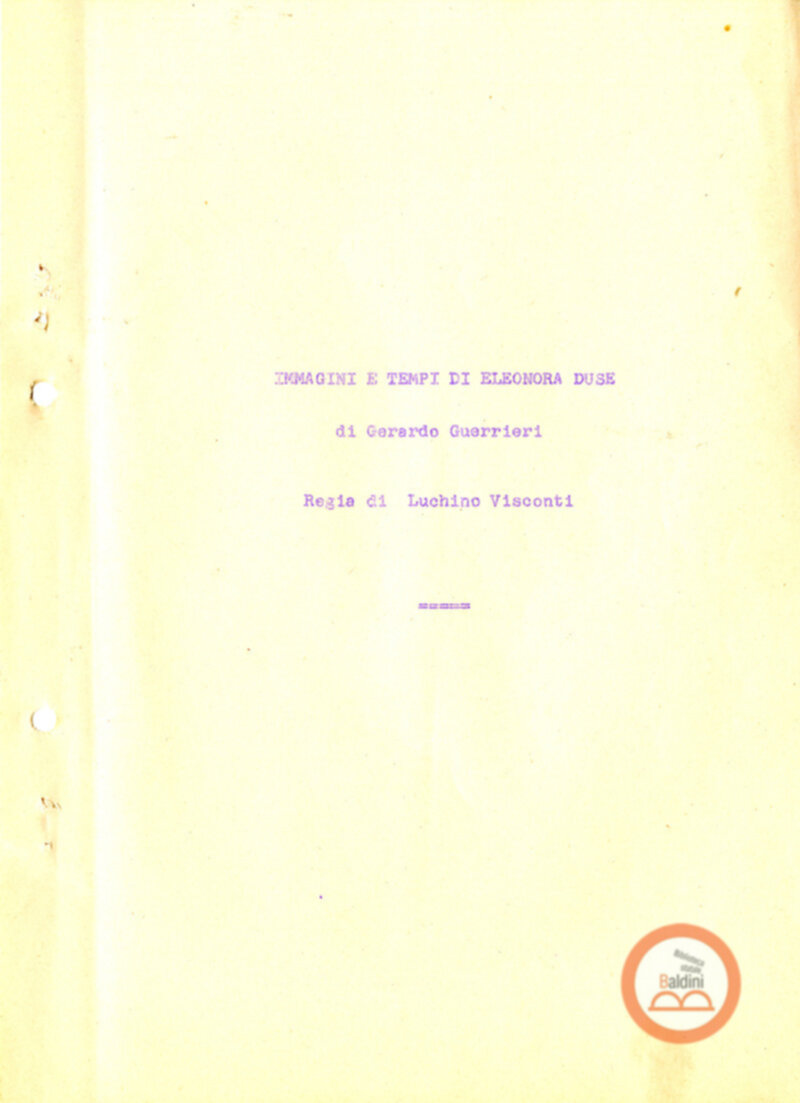 Eleonora Duse e il suo tempo - copione spettacolo