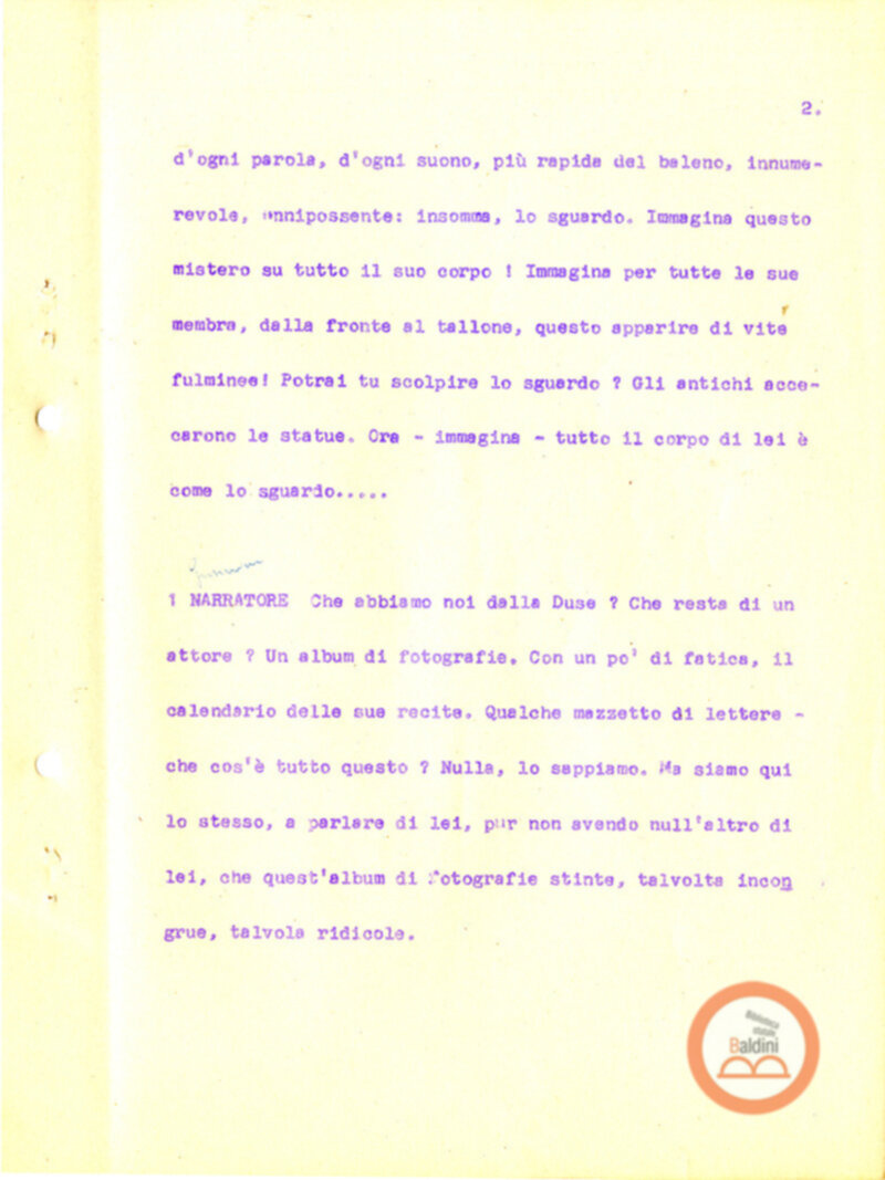 Eleonora Duse e il suo tempo - copione spettacolo