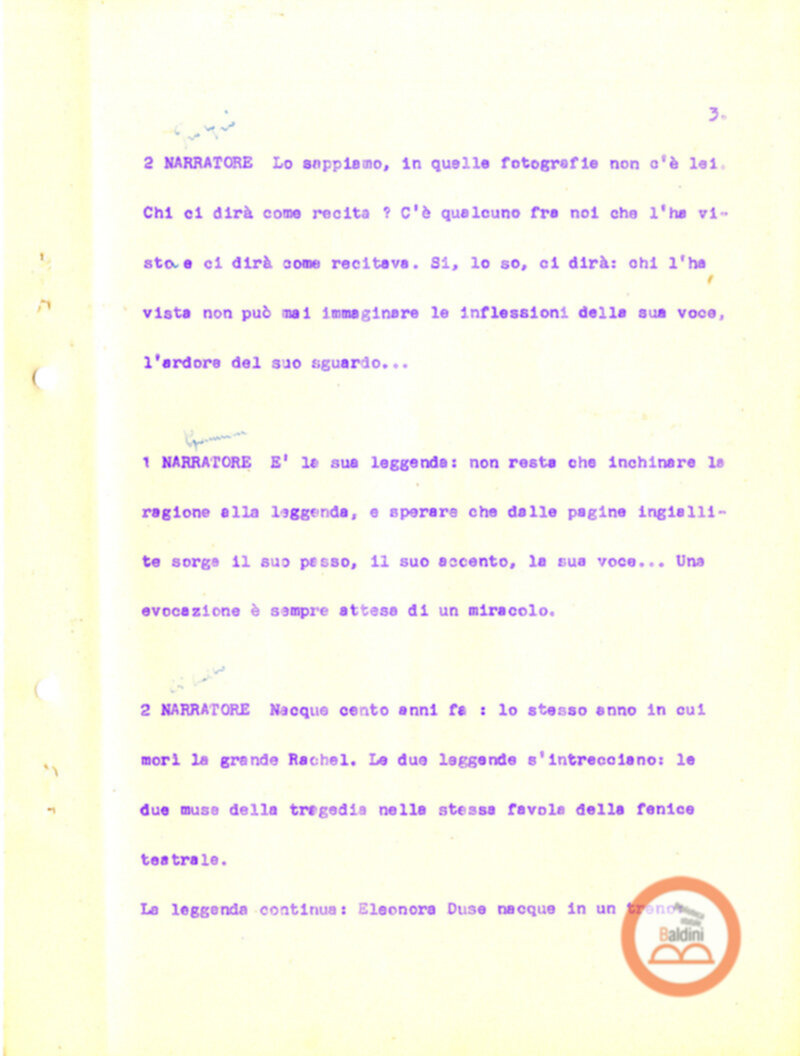 Eleonora Duse e il suo tempo - copione spettacolo