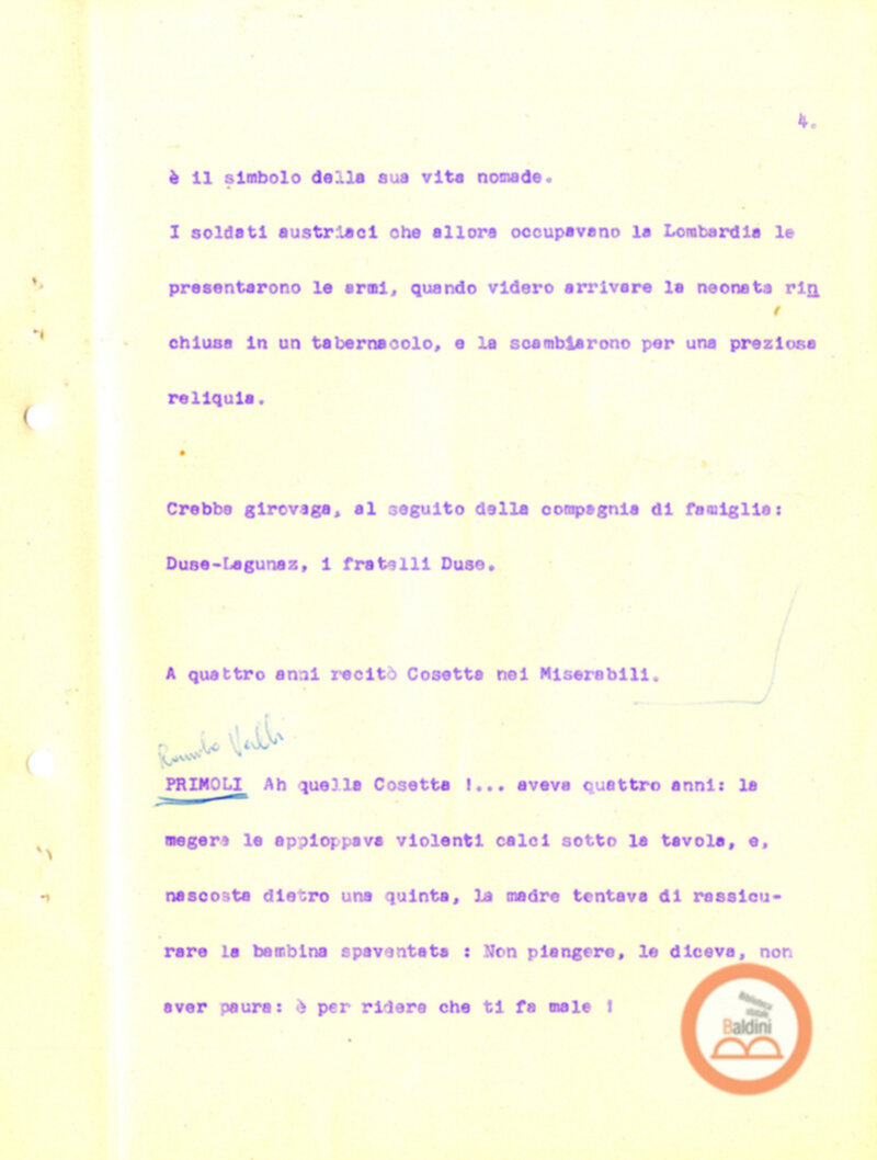 Eleonora Duse e il suo tempo - copione spettacolo