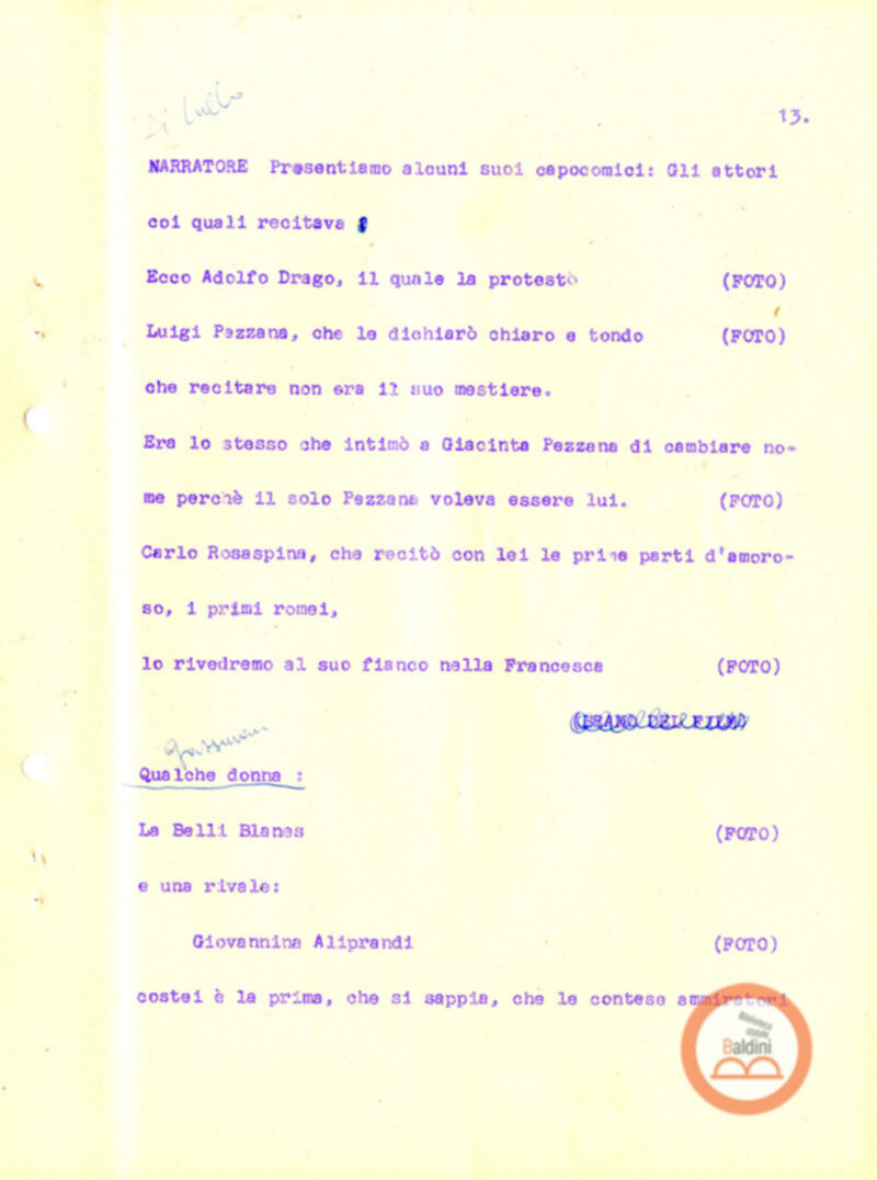 Eleonora Duse e il suo tempo - copione spettacolo