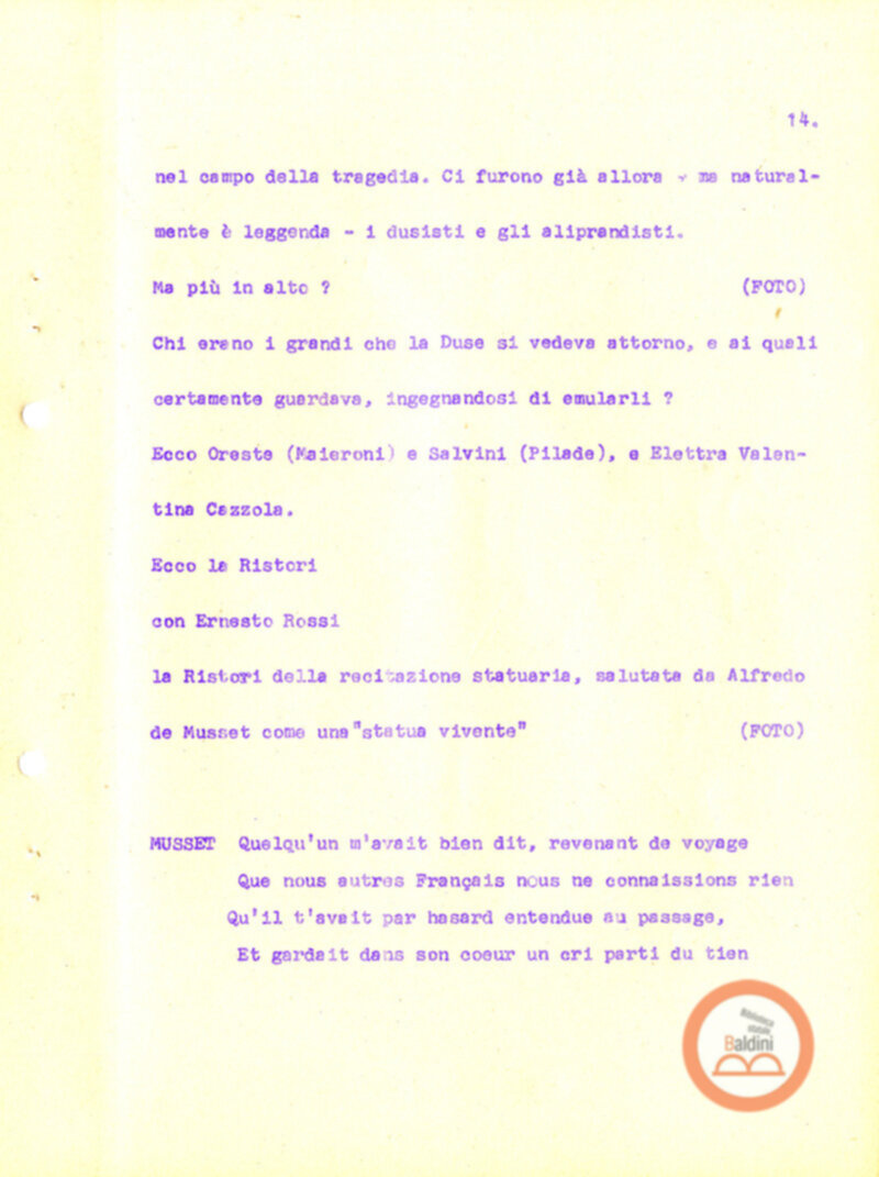 Eleonora Duse e il suo tempo - copione spettacolo