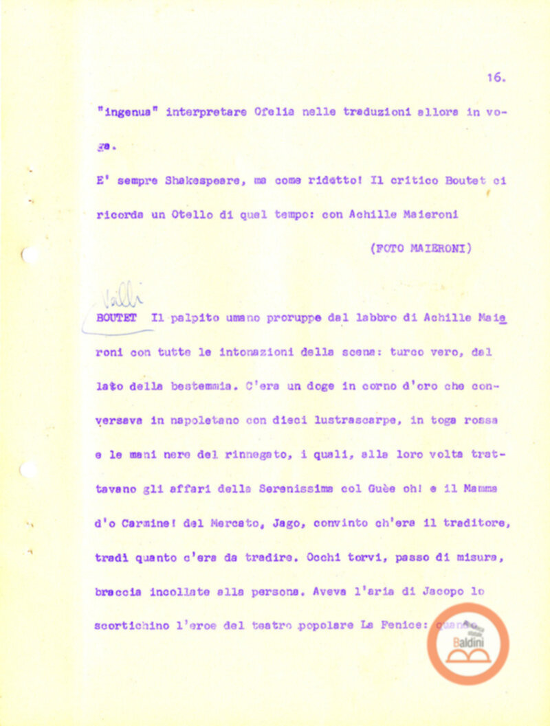 Eleonora Duse e il suo tempo - copione spettacolo