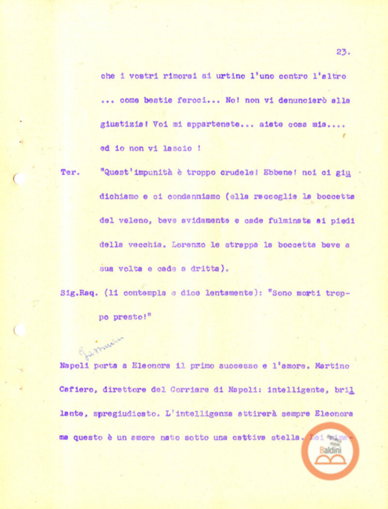 Eleonora Duse e il suo tempo - copione spettacolo