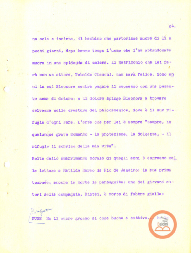 Eleonora Duse e il suo tempo - copione spettacolo