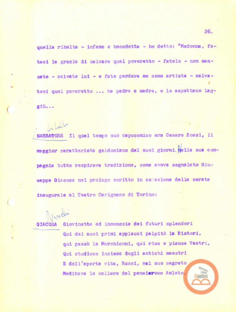 Eleonora Duse e il suo tempo - copione spettacolo