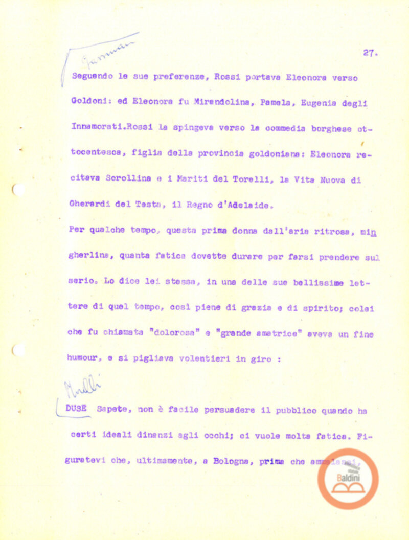 Eleonora Duse e il suo tempo - copione spettacolo