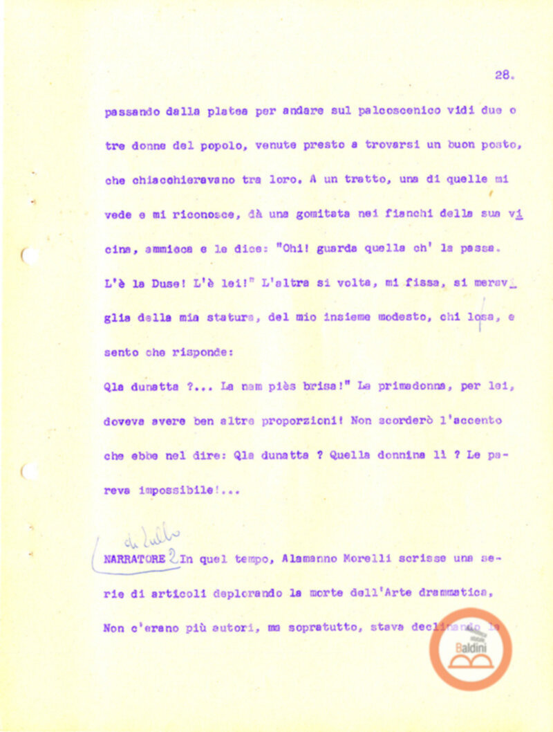 Eleonora Duse e il suo tempo - copione spettacolo