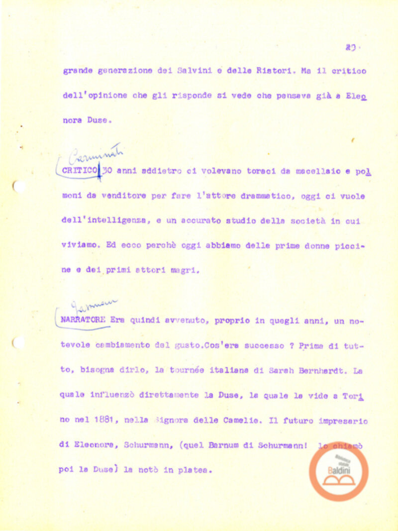 Eleonora Duse e il suo tempo - copione spettacolo