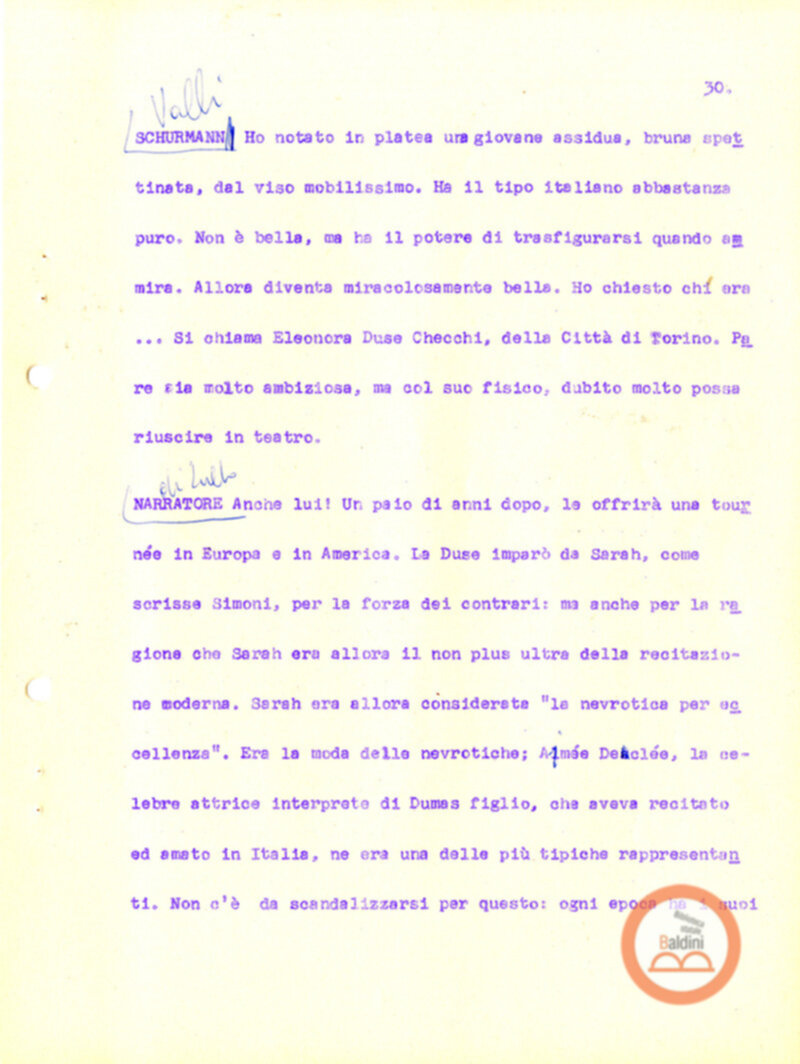 Eleonora Duse e il suo tempo - copione spettacolo