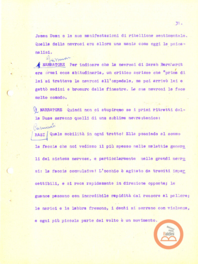 Eleonora Duse e il suo tempo - copione spettacolo