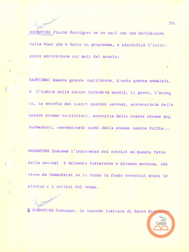 Eleonora Duse e il suo tempo - copione spettacolo