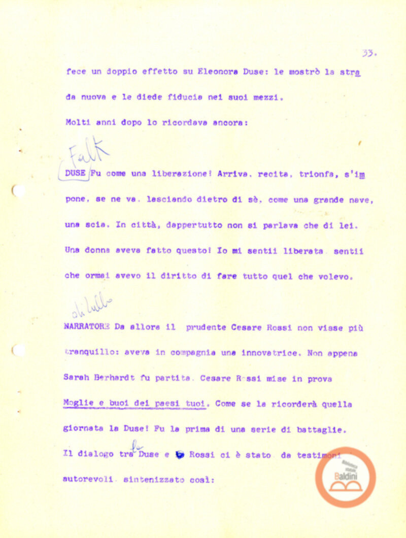 Eleonora Duse e il suo tempo - copione spettacolo