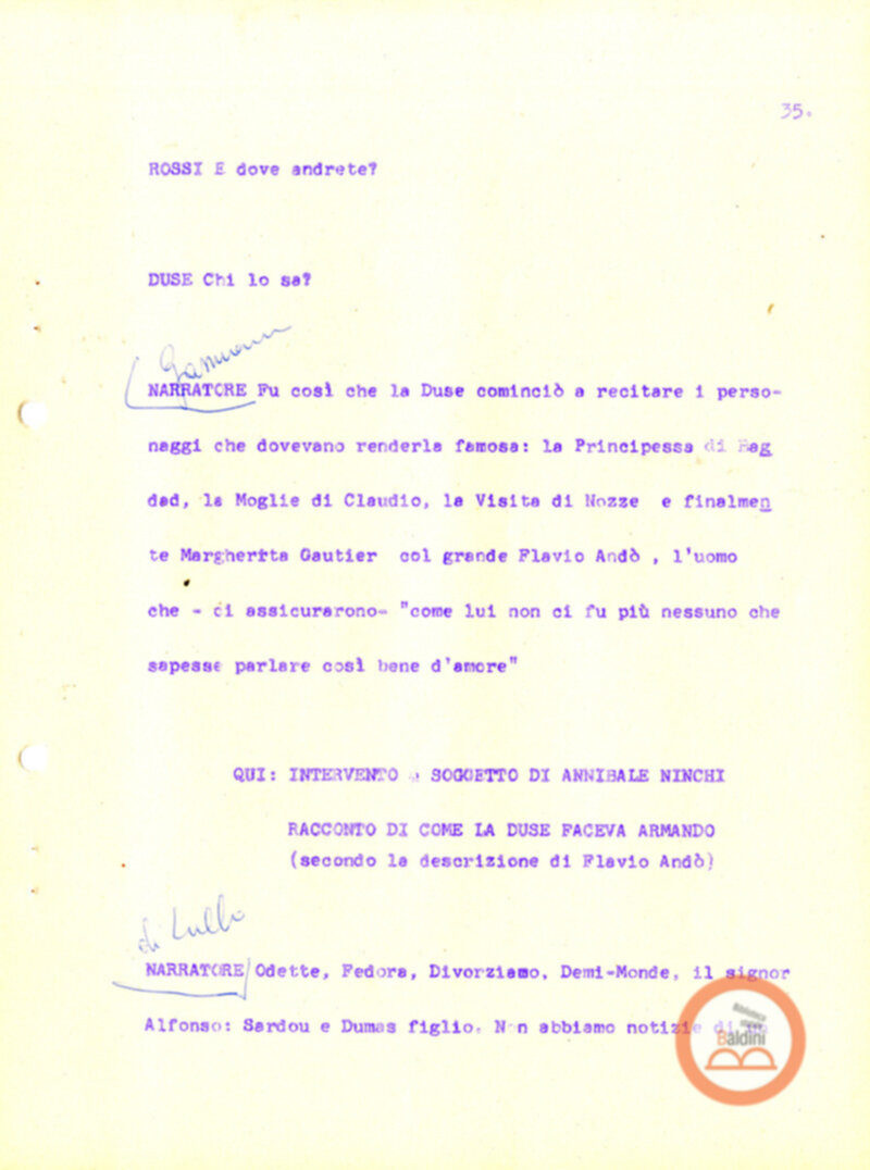 Eleonora Duse e il suo tempo - copione spettacolo