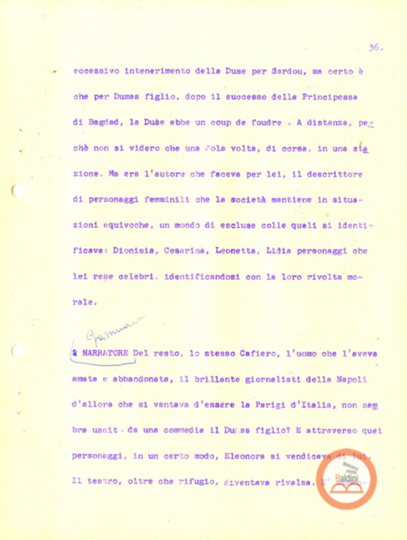 Eleonora Duse e il suo tempo - copione spettacolo