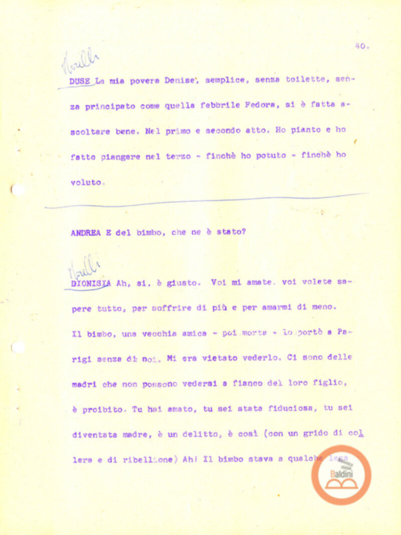 Eleonora Duse e il suo tempo - copione spettacolo