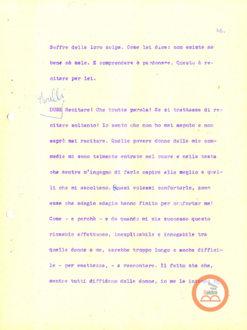 Eleonora Duse e il suo tempo - copione spettacolo