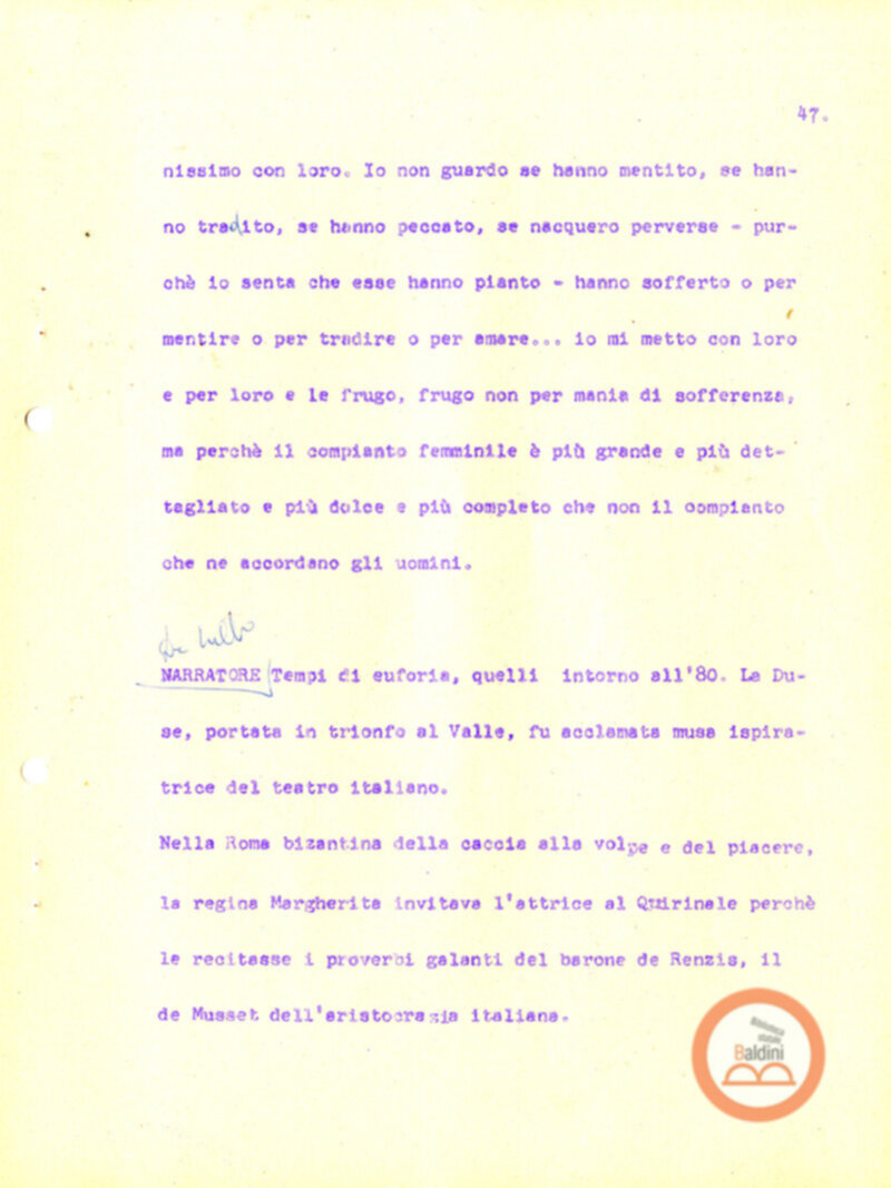 Eleonora Duse e il suo tempo - copione spettacolo