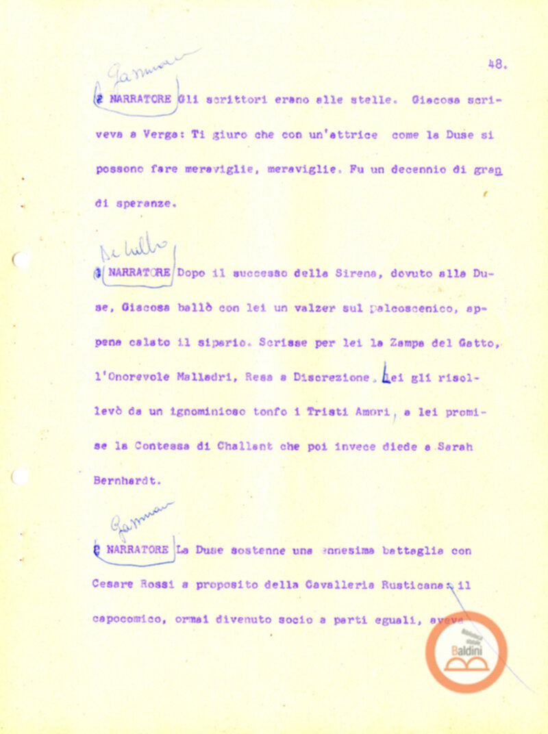 Eleonora Duse e il suo tempo - copione spettacolo