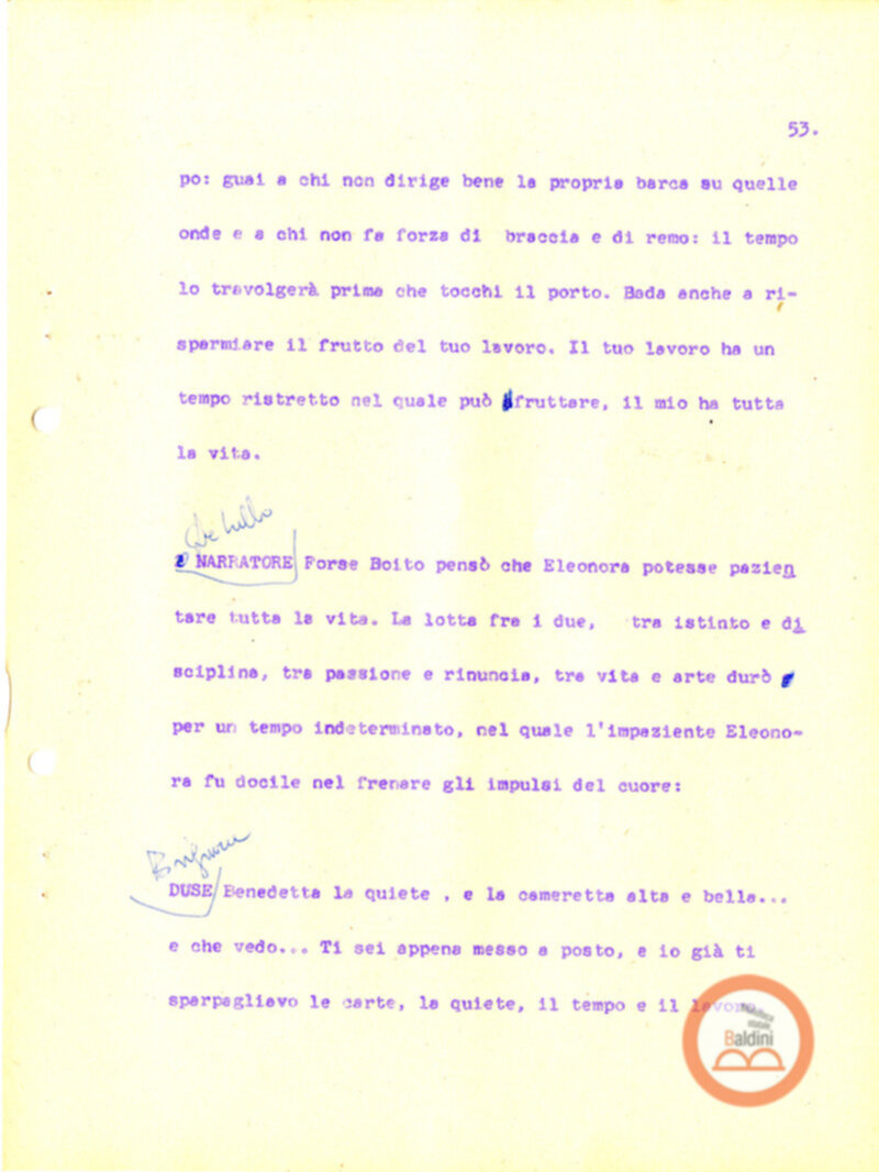 Eleonora Duse e il suo tempo - copione spettacolo