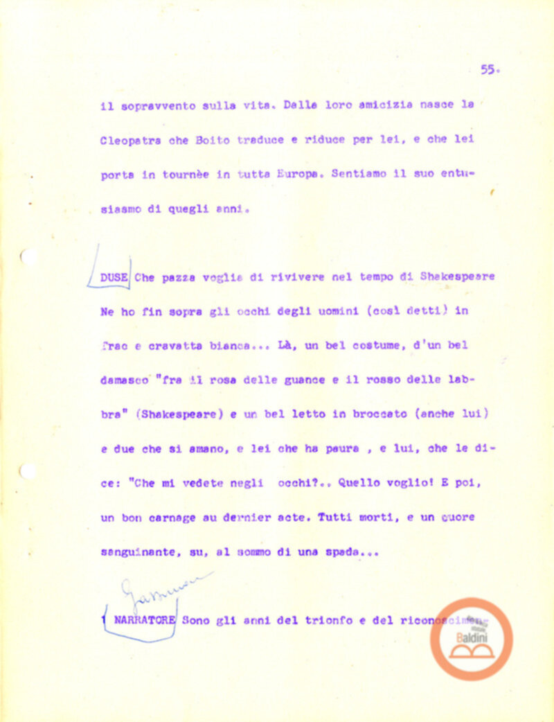 Eleonora Duse e il suo tempo - copione spettacolo