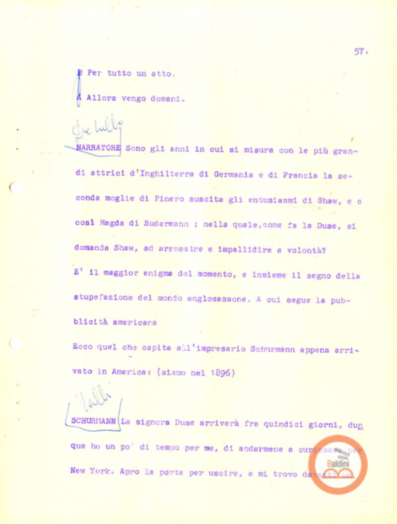 Eleonora Duse e il suo tempo - copione spettacolo