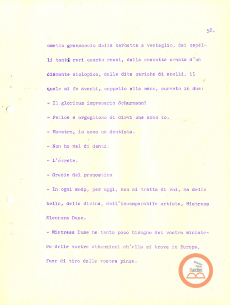 Eleonora Duse e il suo tempo - copione spettacolo