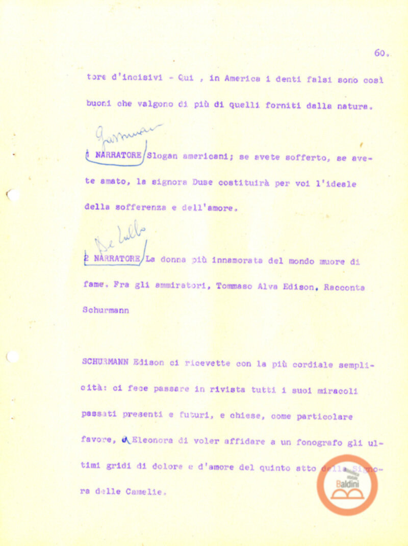 Eleonora Duse e il suo tempo - copione spettacolo