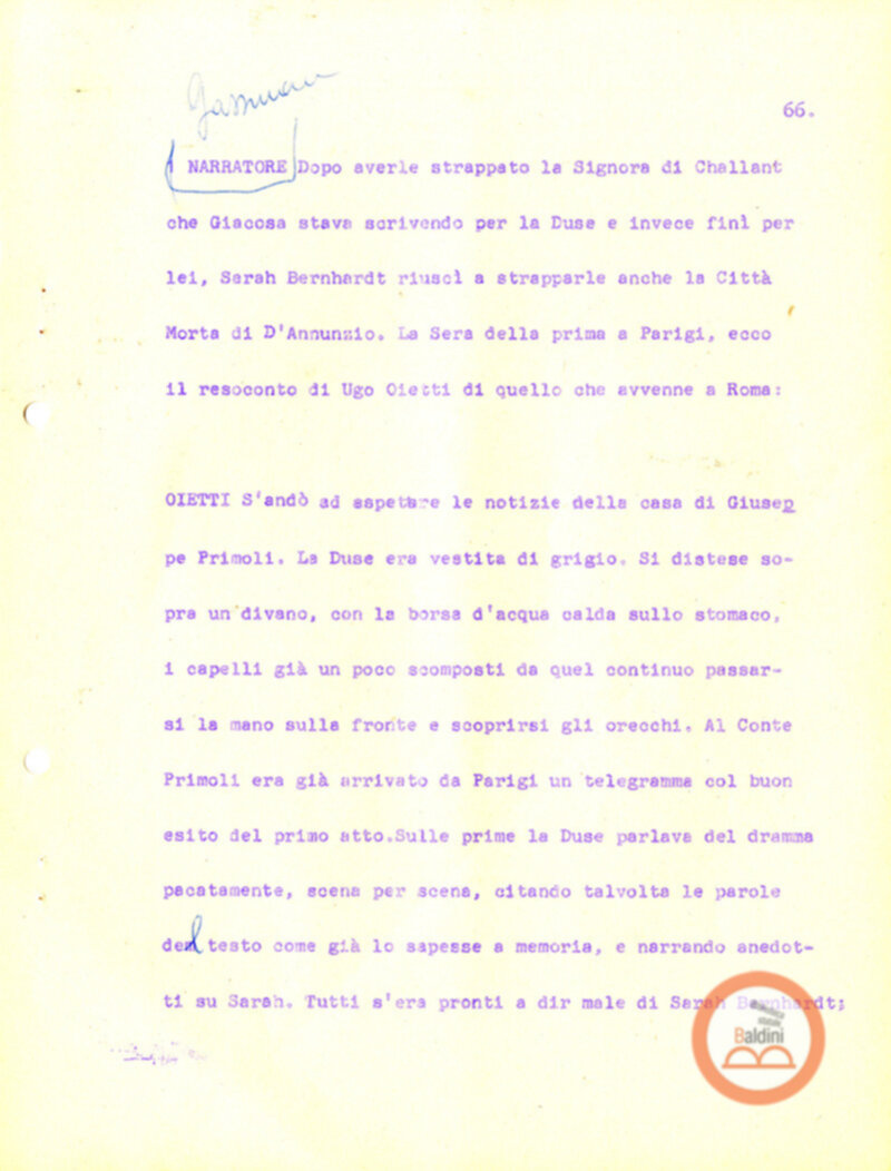 Eleonora Duse e il suo tempo - copione spettacolo