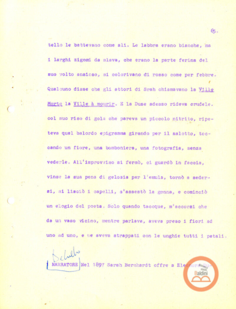 Eleonora Duse e il suo tempo - copione spettacolo