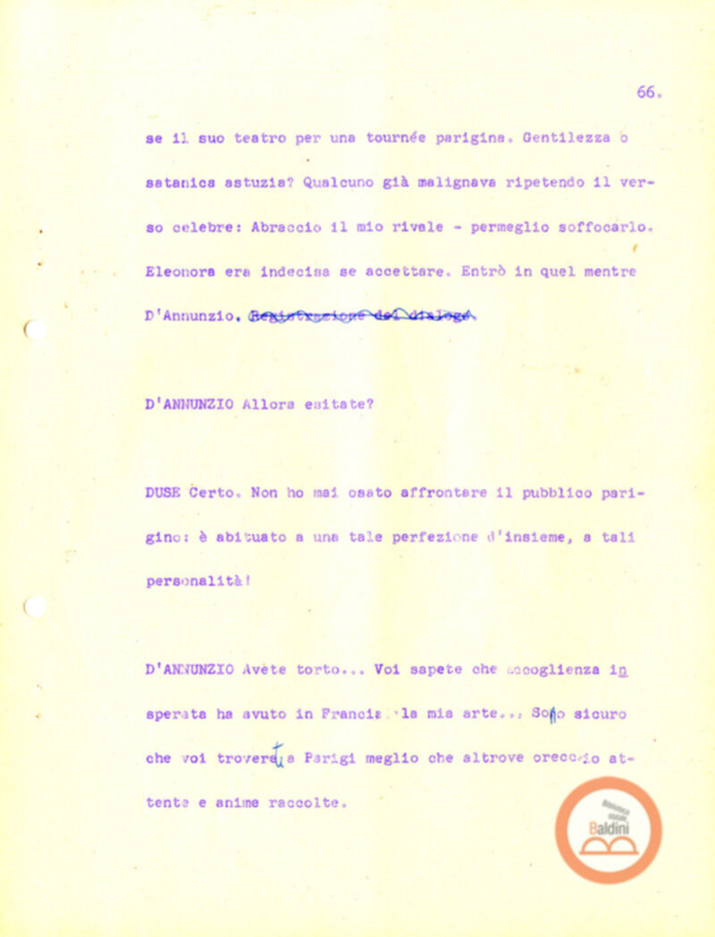 Eleonora Duse e il suo tempo - copione spettacolo